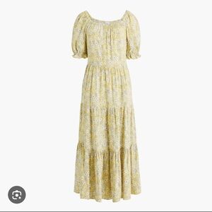 J. Crew Yellow Floral Puff-sleeve tiered midi dress